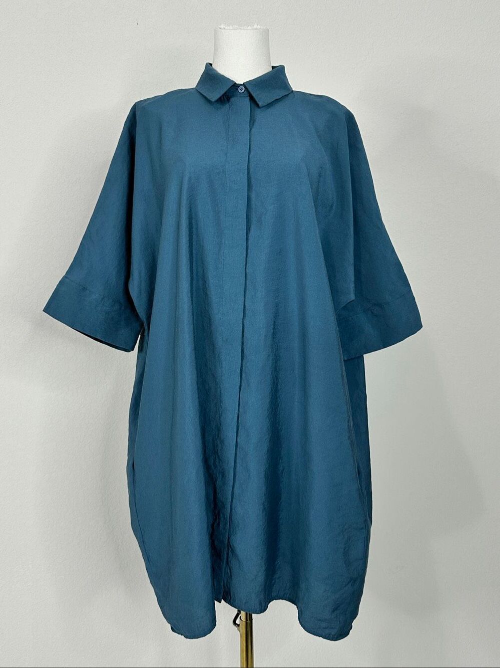 COS Crinkled Woven Oversized Shirt Dress Blue Teal Hidden Placket XS - Picture 8 of 16